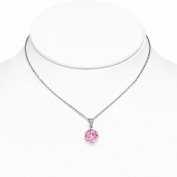 Collier chaîne en acier inoxydable avec pendentif cercle et breloques rondes avec rose CZ