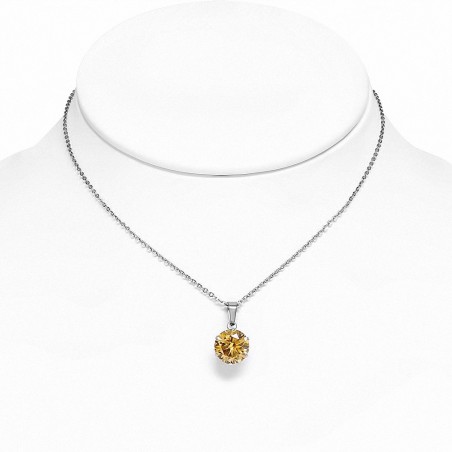 Collier chaîne en acier inoxydable avec breloque cercle rond avec topaze CZ