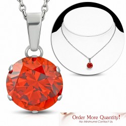 Collier en acier inoxydable avec chaîne à breloques en cercle rond avec jacinthe orange CZ