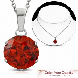 Collier chaîne en acier inoxydable avec pendentif cercle et breloques rondes avec Siam rouge CZ