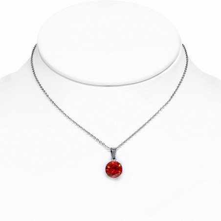 Collier chaîne en acier inoxydable avec pendentif cercle et breloques rondes avec Siam rouge CZ