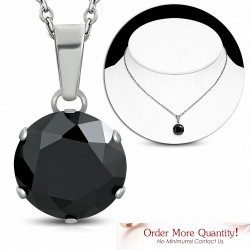 Collier chaîne en acier inoxydable avec pendentif cercle et breloques rondes avec Jet Black CZ