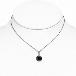 Collier chaîne en acier inoxydable avec pendentif cercle et breloques rondes avec Jet Black CZ