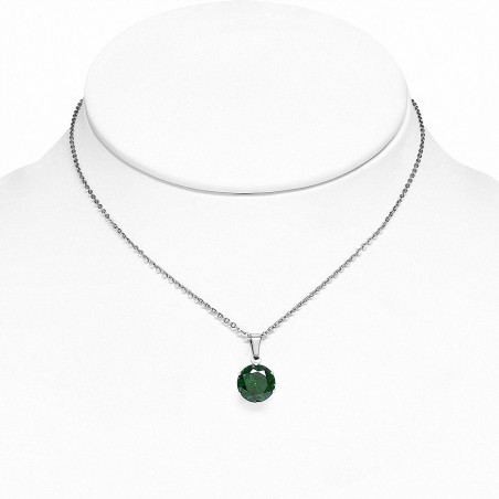 Collier chaîne en acier inoxydable avec pendentif cercle et breloques rondes avec émeraude CZ