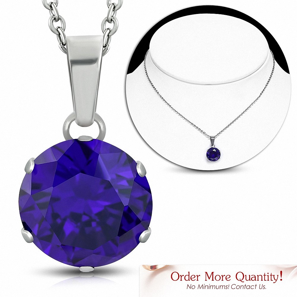 Collier chaîne en acier inoxydable avec breloque cercle rond et serti avec violet / violet CZ