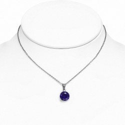 Collier chaîne en acier inoxydable avec breloque cercle rond et serti avec violet / violet CZ