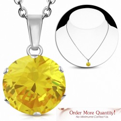 Collier chaîne en acier inoxydable avec pendentif cercle et breloques rondes avec cz jaune