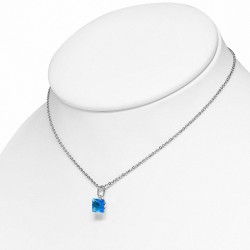 8mm | Collier chaîne à breloques carrées en acier inoxydable avec bleu ciel / aigue marine CZ