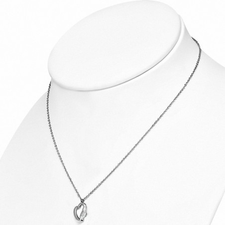 Collier avec pendentif coeur ouvert en forme de spirale en acier inoxydable avec pince de homard
