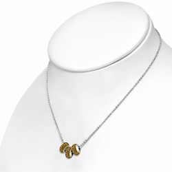 Collier en acier inoxydable à trois rangées de billes de Shamballa avec collier de perles à glissière et topaze CZ