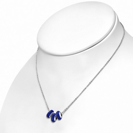 Collier en acier inoxydable à trois rangées de perles Shamballa avec collier de perles à glissière et capri bleu CZ