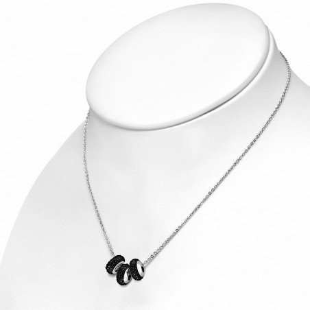Collier en acier inoxydable à trois rangées de billes Shamballa avec collier de perles à glissière et breloque CZ
