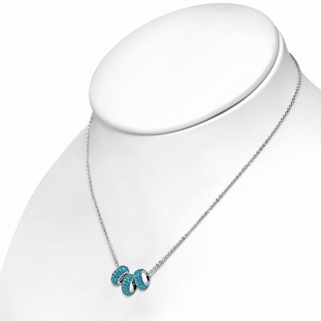 Collier en acier inoxydable à trois rangées de perles Shamballa avec collier de perles à glissière et aigue-marine CZ