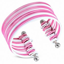 Bracelet manchette côtelé empilable rose et blanc en alliage fantaisie