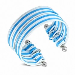 Bracelet manchette côtelé empilable à la mode en alliage bleu et blanc