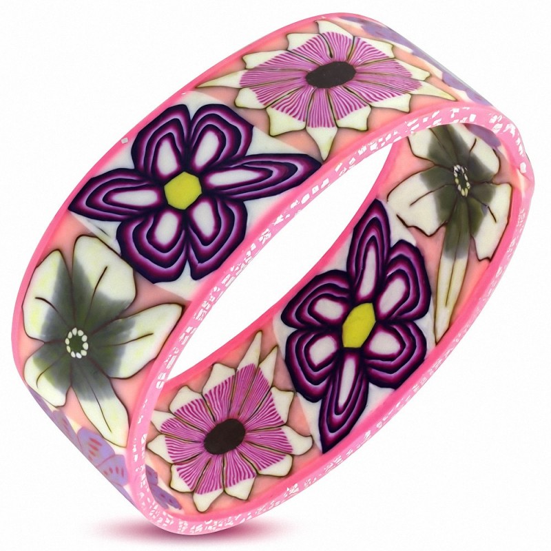 DIA-60mm | Bracelet fantaisie en forme de fleur en pâte de fimo / polymère - FBU023