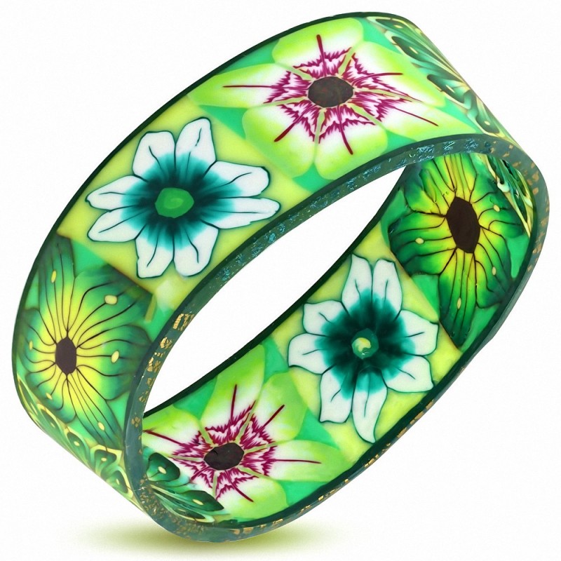 DIA-60mm | Bracelet fantaisie en forme de fleur en pâte de fimo / polymère - FBU027