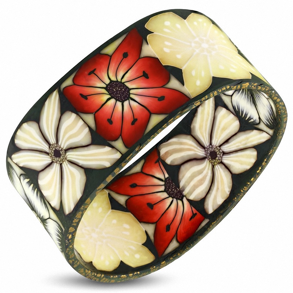 DIA-60mm | Bracelet fantaisie en forme de fleur en pâte de fimo / polymère - FBU030