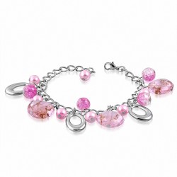 Alliage de mode rose perle de verre perle ovale charm lien chaîne bracelet