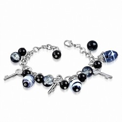 Alliage de mode noir perle boule de perle de verre ovale clé bracelet de lien de chaîne de charm