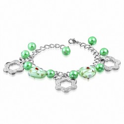 Alliage de mode vert perle de verre perle fleur amour coeur charm lien chaîne de bracelet