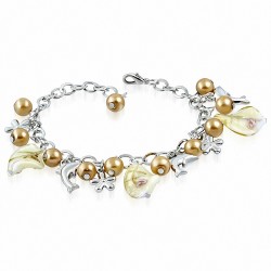 Mode alliage or jaune perle de verre perle fleur feuille Dolphin Charm Bracelet chaîne