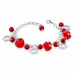 Alliage de mode bracelet de perles de charm perle de verre rouge perle boule fleur lien