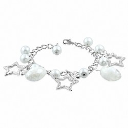 Alliage de mode blanc perle de verre perle étoile étoile fleur ovale charm lien chaîne bracelet