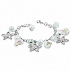 Alliage de mode blanc perle de verre perle fleur feuille bracelet de lien de charm bracelet