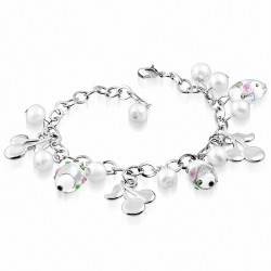 Alliage de mode blanc perle de verre perle fleur boule cerise charm lien chaîne de bracelet