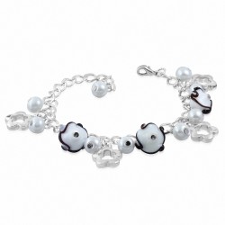 Alliage de mode blanc perle de verre perle boule fleur charm lien chaîne de bracelet