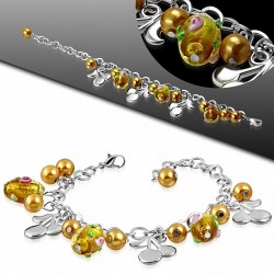 Alliage de mode bracelet en or jaune perle de verre perle de verre de charm de cerise