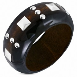 DIA-65mm | Bracelet fantaisie demi-rond en bois avec rangée de rivets à la mode