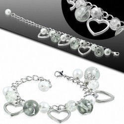 Alliage de mode blanc perle de verre perle en forme de larme ouvert amour coeur ovale charm lien chaîne Bracelet