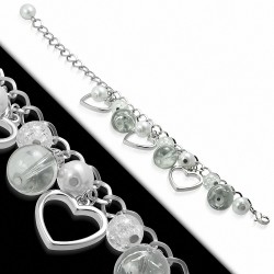 Alliage de mode blanc perle de verre perle en forme de larme ouvert amour coeur ovale charm lien chaîne Bracelet