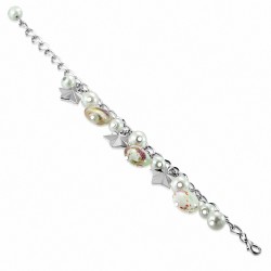 Alliage de mode blanc perle de verre perle rose fleur ovale étoile charm lien chaîne bracelet