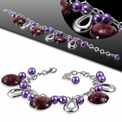 Alliage de mode violet / violet perle de verre perle ronde ovale charm maillon Bracelet
