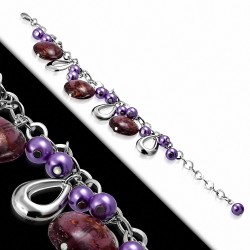 Alliage de mode violet / violet perle de verre perle ronde ovale charm maillon Bracelet