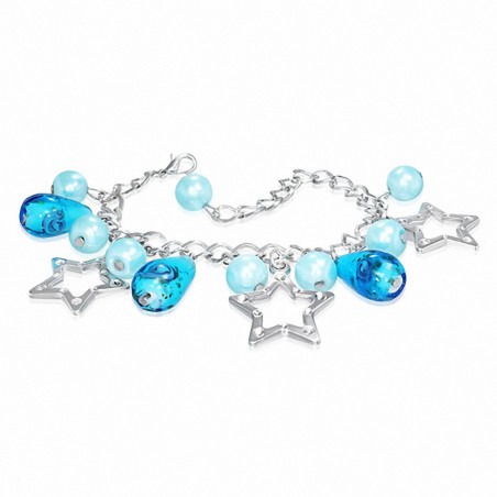 Alliage de mode bleu ciel perle de verre perle rose fleur ovale étoile charm lien chaîne bracelet