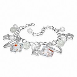 Alliage de mode blanc perle de verre perle rose fleur carré ouvert amour coeur étoile charm lien chaîne bracelet