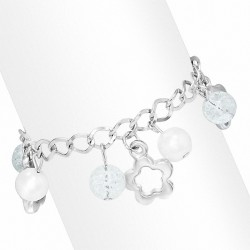 Alliage de mode blanc perle verre perle boule étoile fleur charm lien chaîne bracelet
