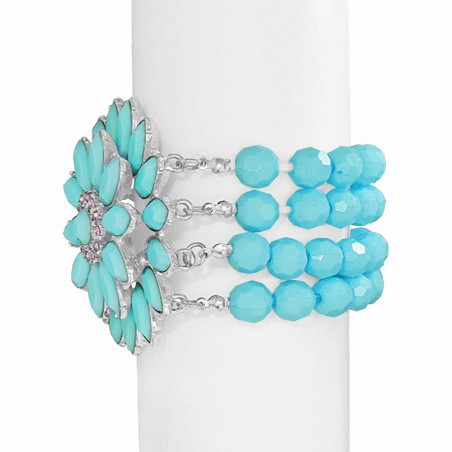 Bracelet extensible en alliage de mode multi-rangée de perles de marguerites et de fleurs avec GZ bleu