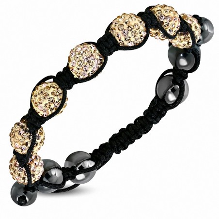 Bracelet ajustable en corde hermite et 7 ballons Argil Disco Shamballa noir avec pêche légère CZ