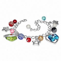 Alliage de mode coloré perle de verre perle fleur rose carré étoile étoile amour coeur charm chaîne bracelet