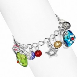 Alliage de mode coloré perle de verre perle fleur rose carré étoile étoile amour coeur charm chaîne bracelet