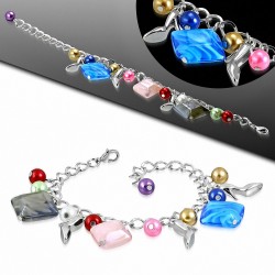 Mode Alliage Coloré Perle De Verre Perle Fleur Carré Dame Chaussures charm Lien Chaîne Bracelet