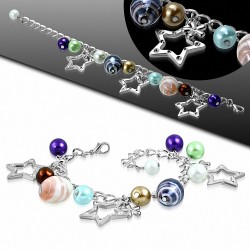 Alliage de mode coloré perle de verre perle ovale étoile charm lien bracelet de chaîne