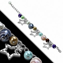 Alliage de mode coloré perle de verre perle ovale étoile charm lien bracelet de chaîne