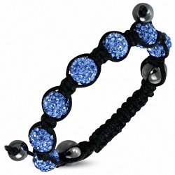 Bracelet ajustable en chaîne hématite et 7 ballons Argil Disco Shamballa noir avec saphir bleu CZ