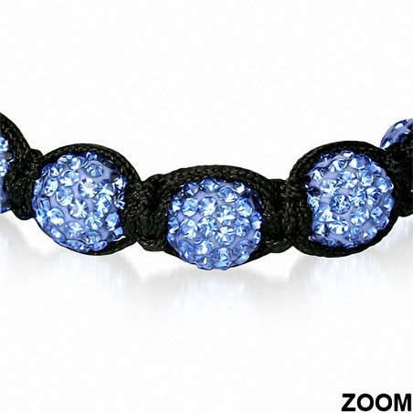 Bracelet ajustable en chaîne hématite et 7 ballons Argil Disco Shamballa noir avec saphir bleu CZ